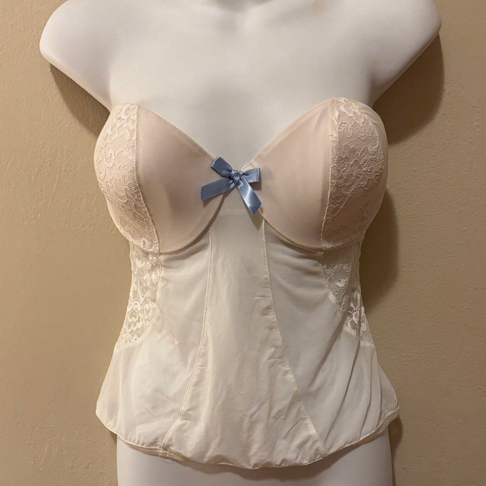 Adore Me Cream Lace Bustier with Blue Bow